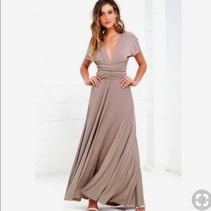 Taupe Lulu’s maxi wrap dress